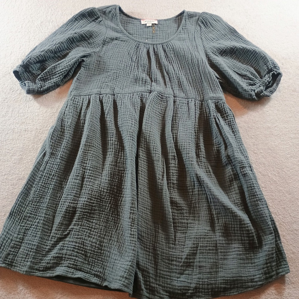 Andree by Unit‎ Women Babydoll Dress Blue S Cotton Gauze Puff Sleeve Cottagecore